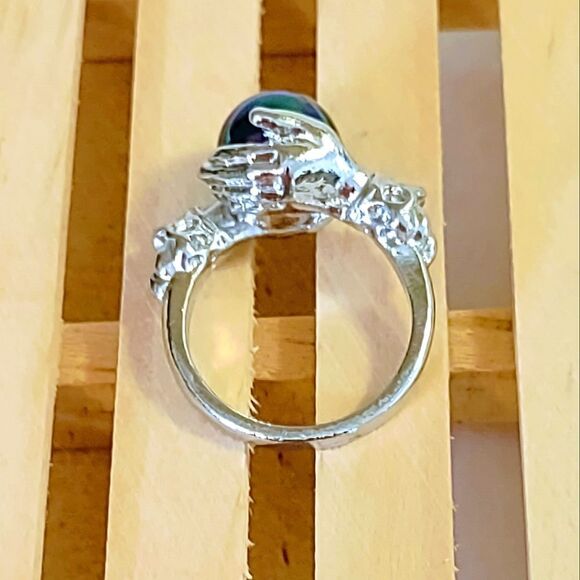 HANDS HOLDING OIL SLICK PEARL CRYSTAL BALL RHODIUM PLATED RING SIZE 7 - Picture 7 of 9
